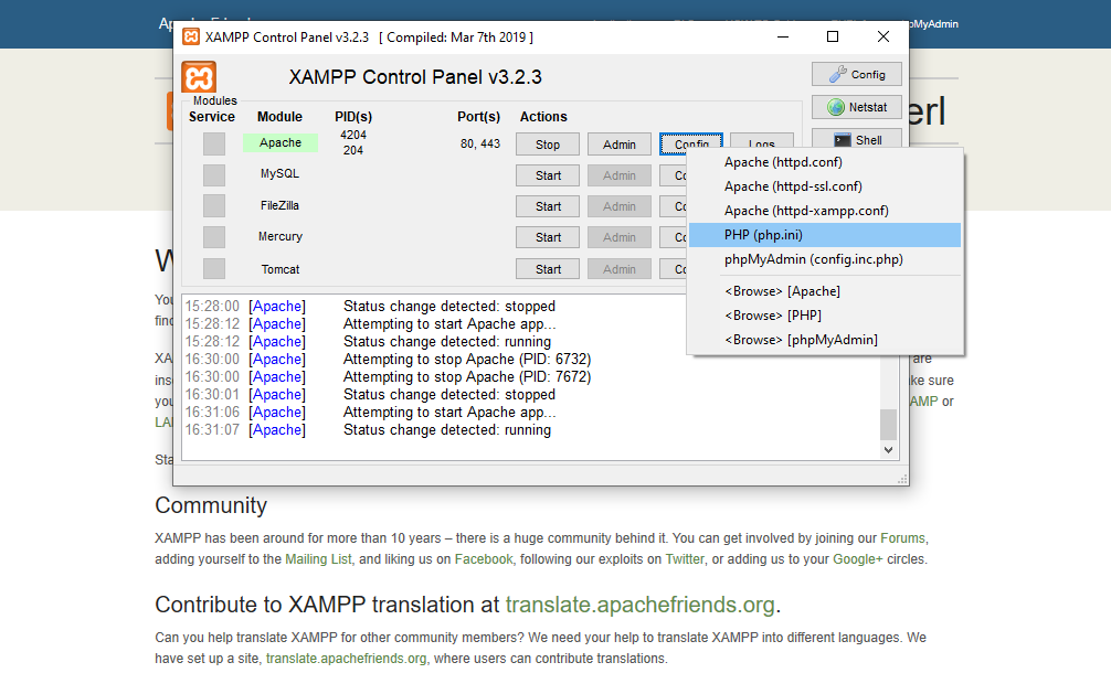 Acessar php.ini